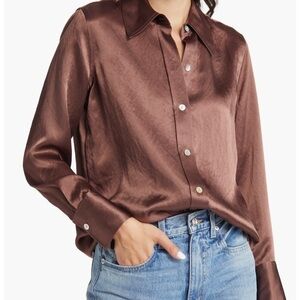 Rails Andrea Satin Top Nutmeg Textured Button-up Shirt